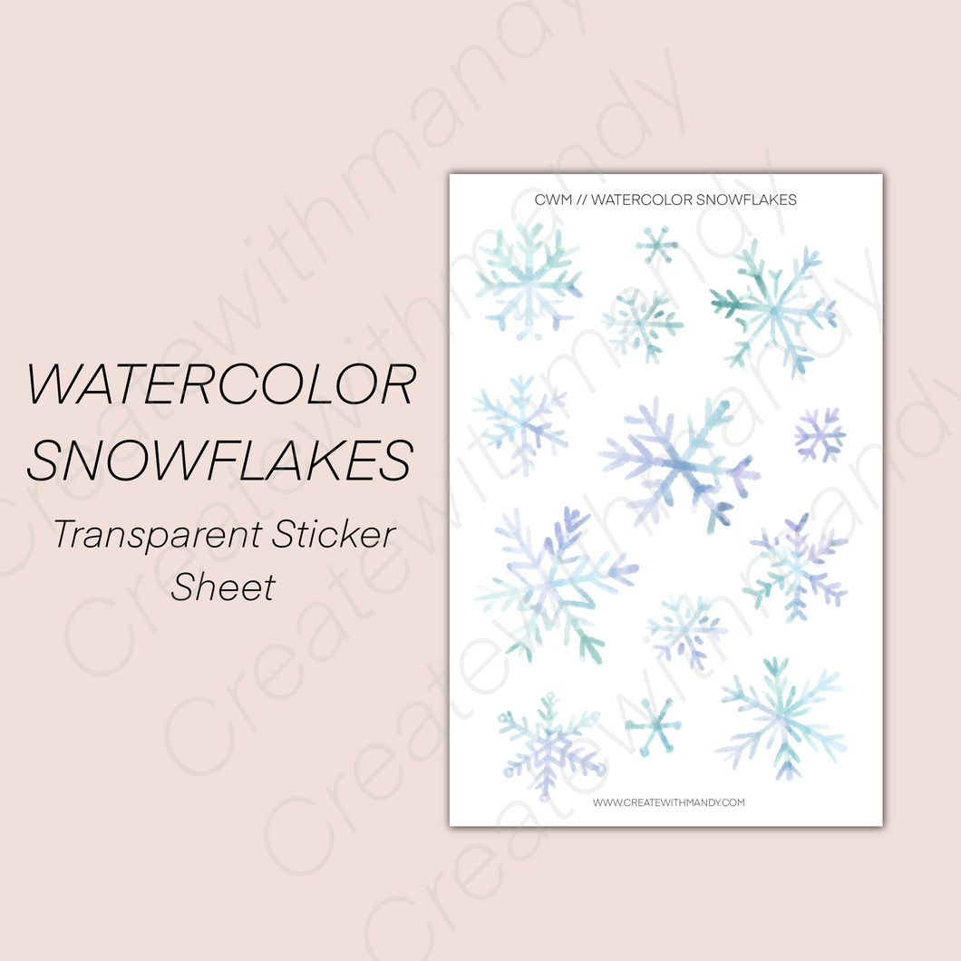 WATERCOLOR SNOWFLAKES Transparent Sticker Sheet