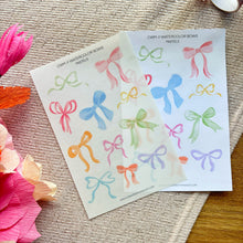 Load image into Gallery viewer, WATERCOLOR BOWS PASTELS Transparent or White Sticker Sheet