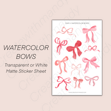 Load image into Gallery viewer, WATERCOLOR BOWS Transparent or White Sticker Sheet