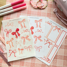 Load image into Gallery viewer, WATERCOLOR BOWS Transparent or White Sticker Sheet