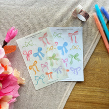 Load image into Gallery viewer, WATERCOLOR BOWS PASTELS Transparent or White Sticker Sheet