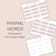 Load image into Gallery viewer, MINIMAL WORDS Transparent Mini Sticker Sheets
