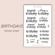 Load image into Gallery viewer, BIRTHDAYS Sticker Sheet