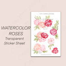 Load image into Gallery viewer, WATERCOLOR ROSES Transparent Sticker Sheet