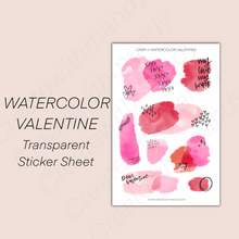 Load image into Gallery viewer, WATERCOLOR VALENTINE Transparent Sticker Sheet
