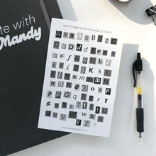 Load image into Gallery viewer, B&amp;W ALPHA COLLAGE CUTOUTS Sticker Sheet
