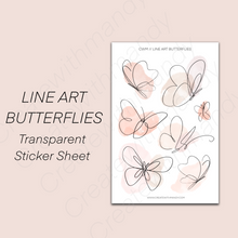 Load image into Gallery viewer, LINE ART BUTTERFLIES Transparent Sticker sheet