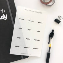 Load image into Gallery viewer, SCRIPT MONTHLY TABS Sticker Sheet