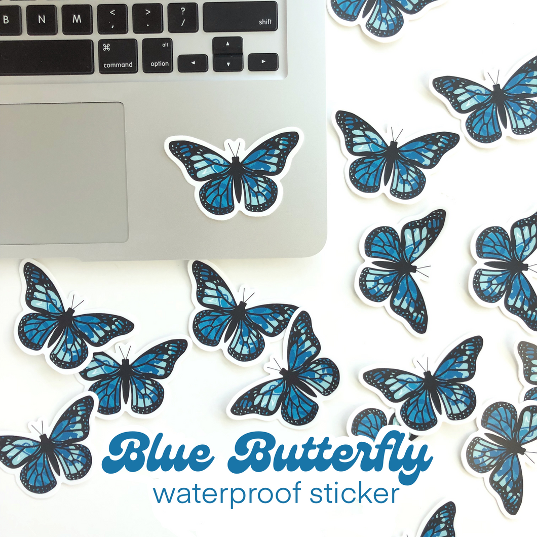 BLUE BUTTERFLY Waterproof Die Cut Sticker