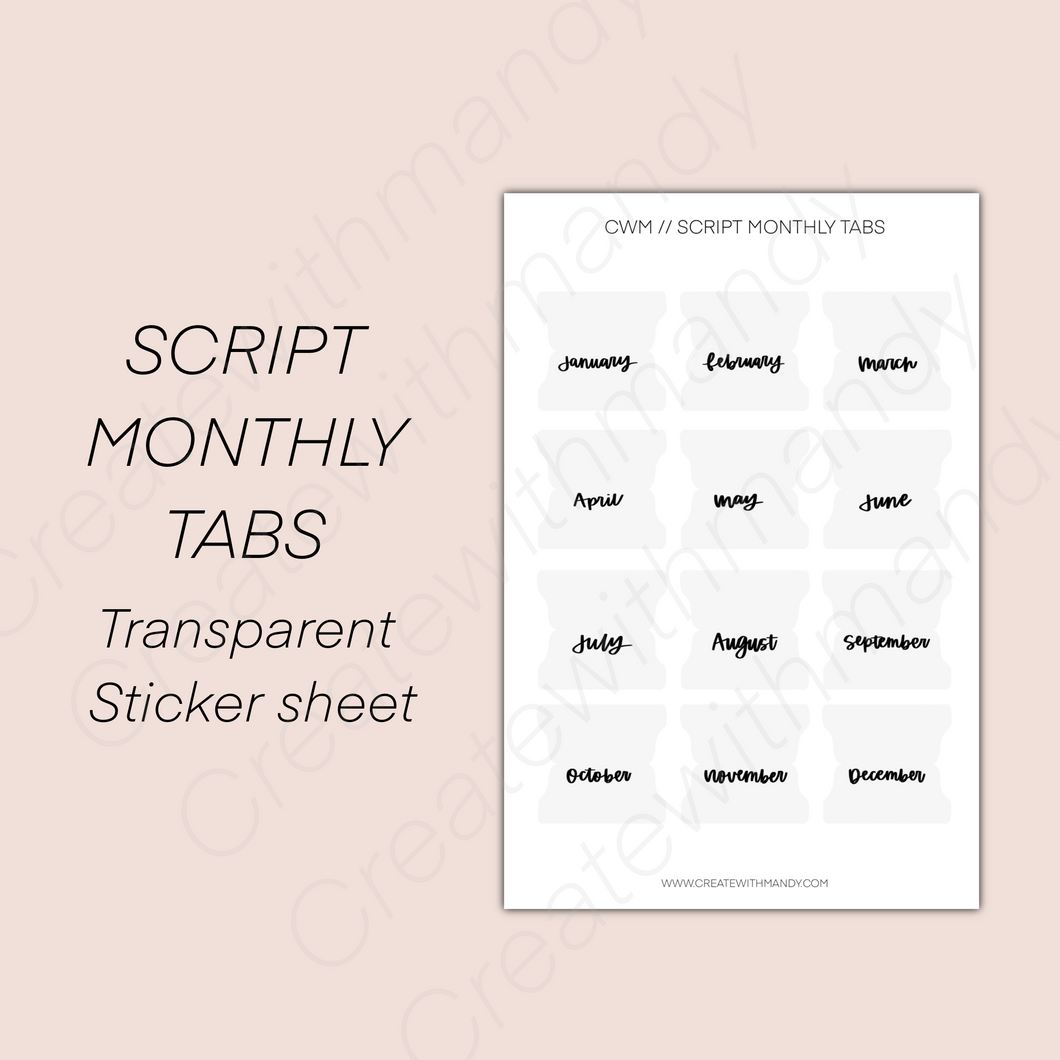 SCRIPT MONTHLY TABS Sticker Sheet