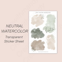 Load image into Gallery viewer, NEUTRAL WATERCOLOR Sticker Sheet