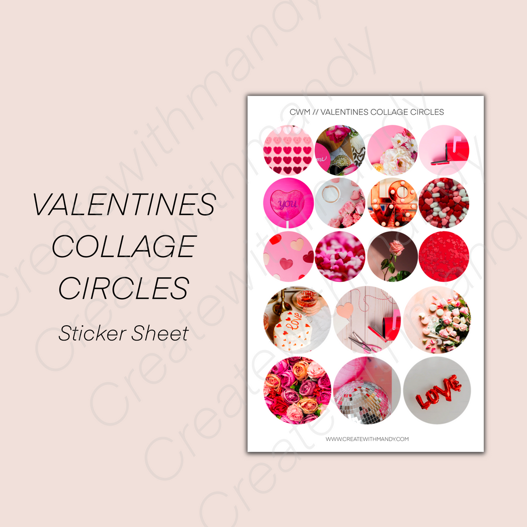 VALENTINES COLLAGE CIRCLES Sticker Sheet