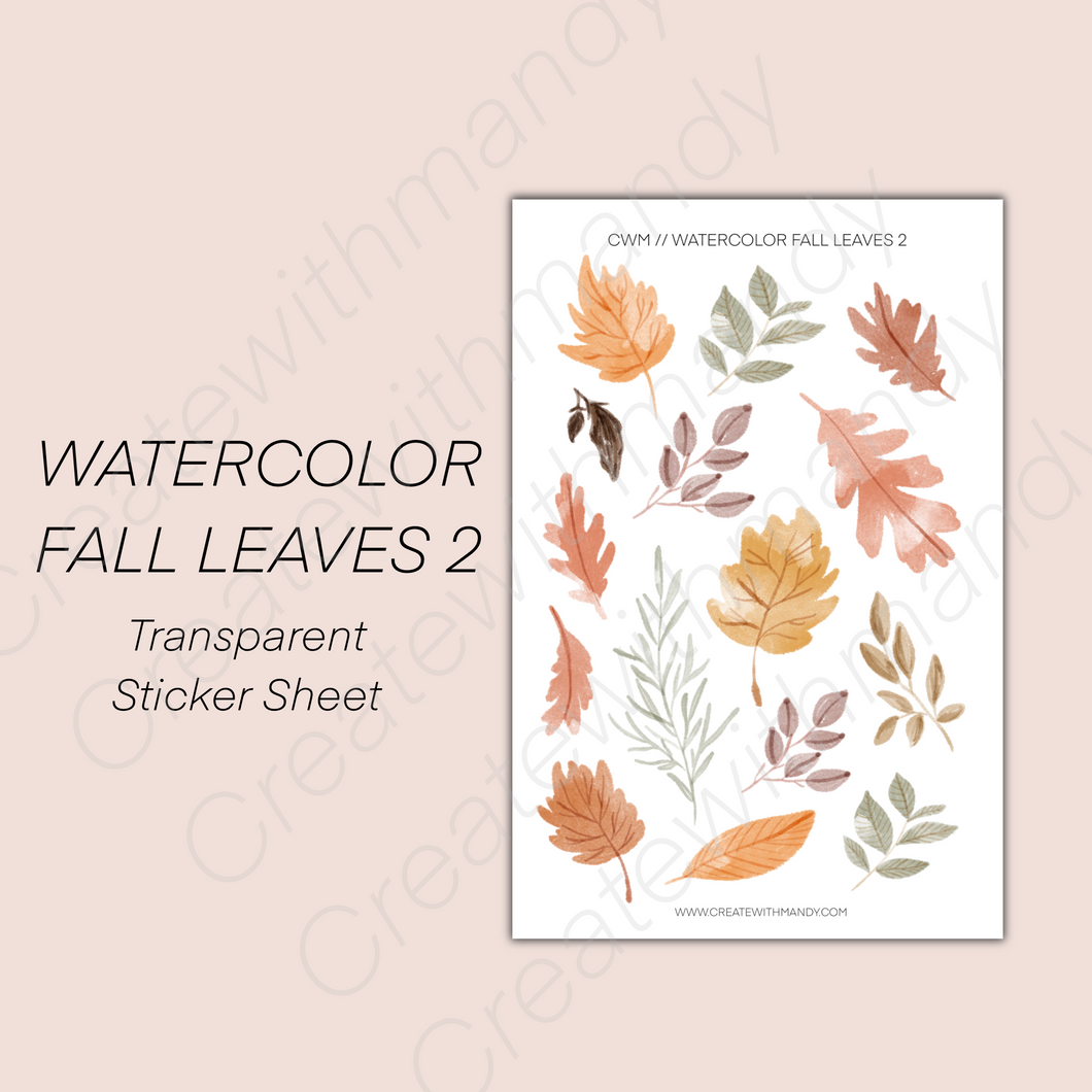 WATERCOLOR FALL LEAVES 2 Transparent Sticker Sheet