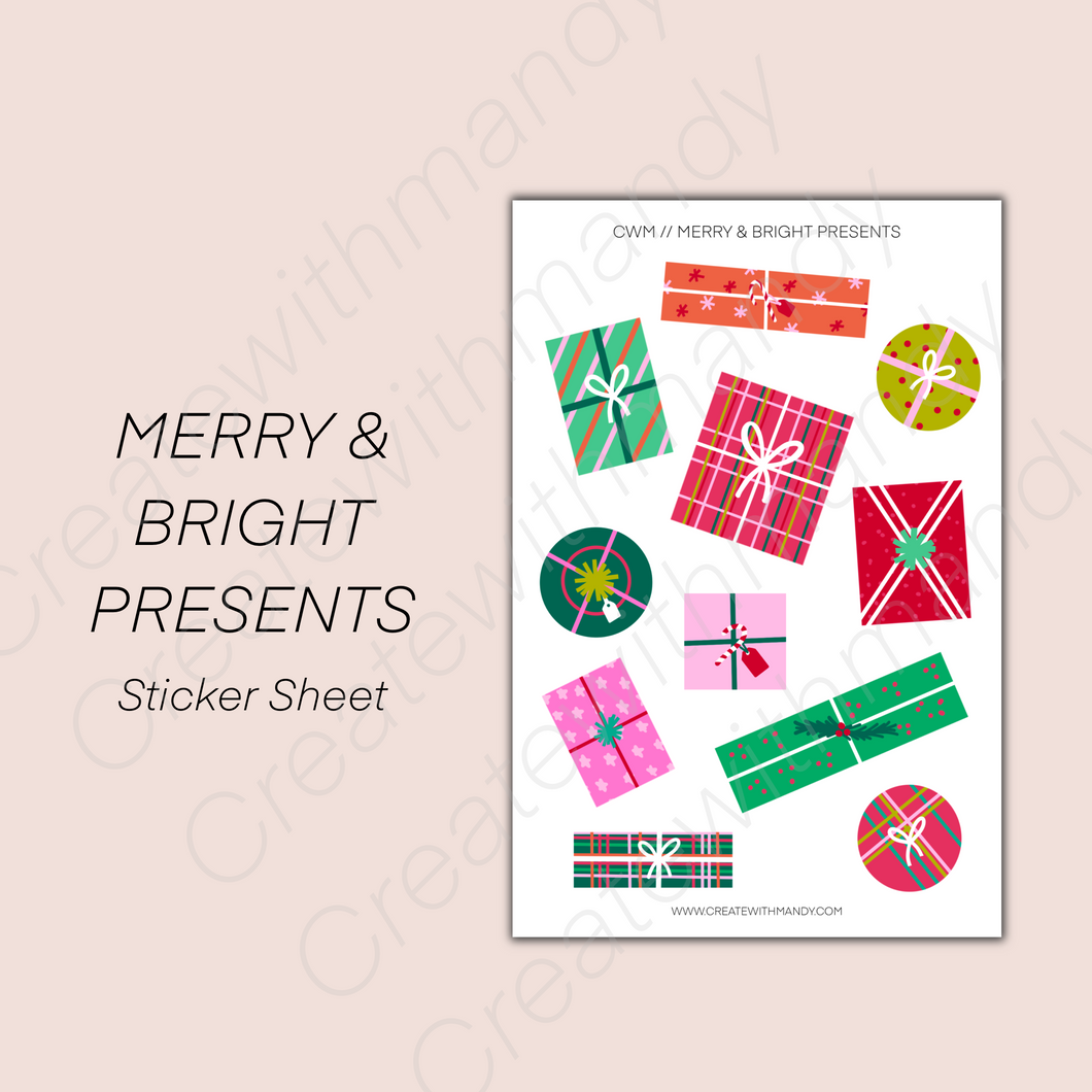 MERRY & BRIGHT PRESENTS Sticker Sheet