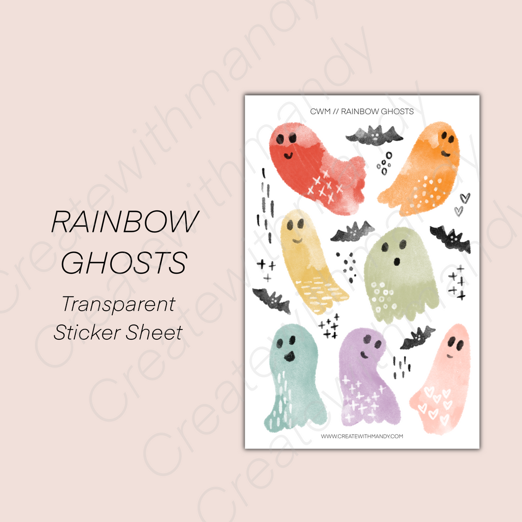 RAINBOW GHOSTS Transparent Sticker Sheet