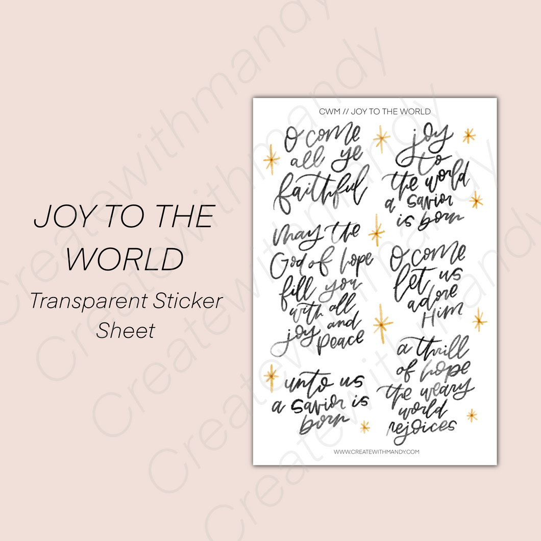JOY TO THE WORLD Transparent Sticker Sheet
