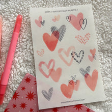 Load image into Gallery viewer, WATERCOLOR HEARTS 2 Transparent Sticker Sheet
