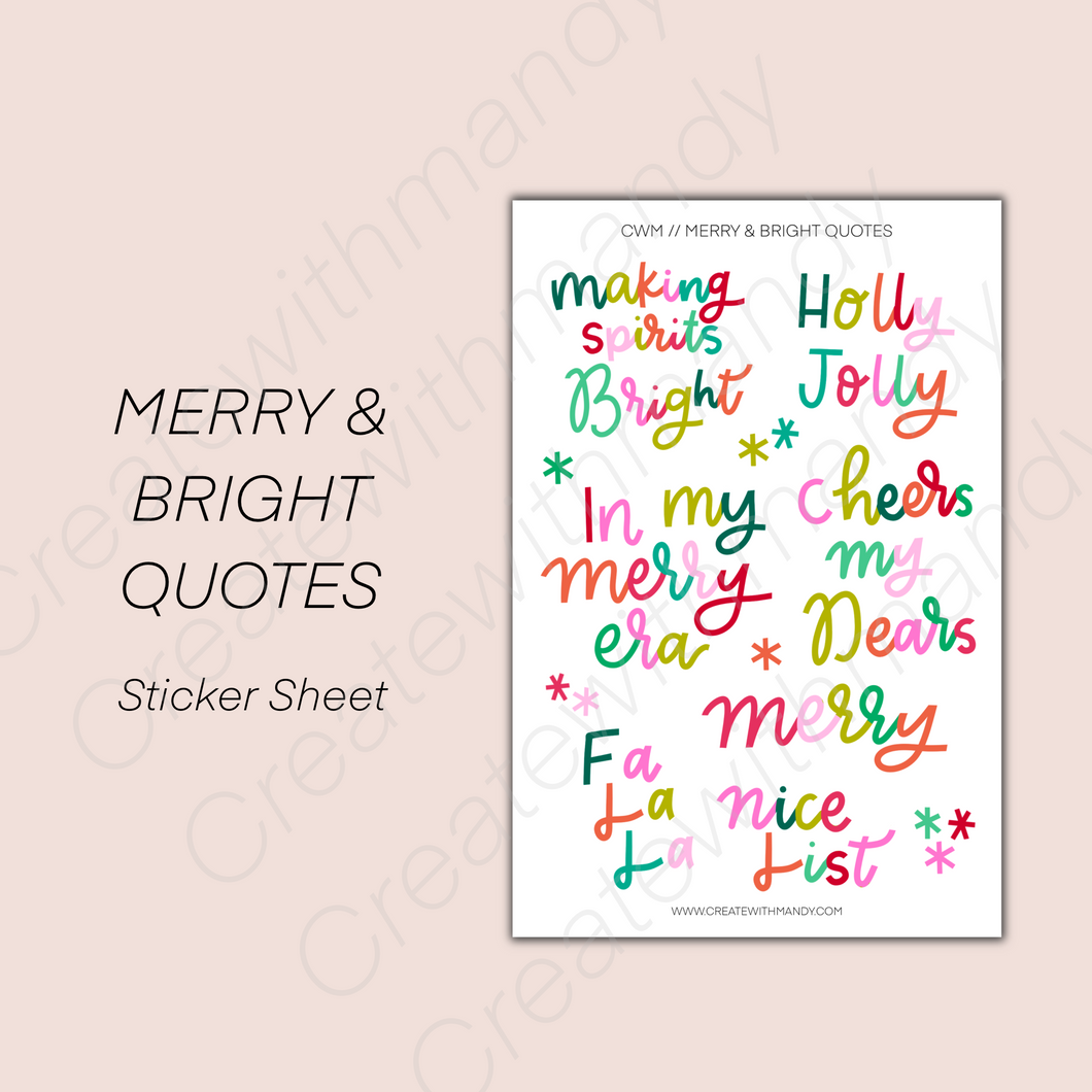 MERRY & BRIGHT QUOTES Sticker Sheet