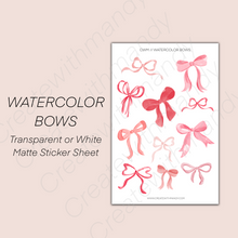 Load image into Gallery viewer, WATERCOLOR BOWS Transparent or White Sticker Sheet
