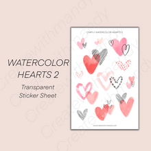 Load image into Gallery viewer, WATERCOLOR HEARTS 2 Transparent Sticker Sheet
