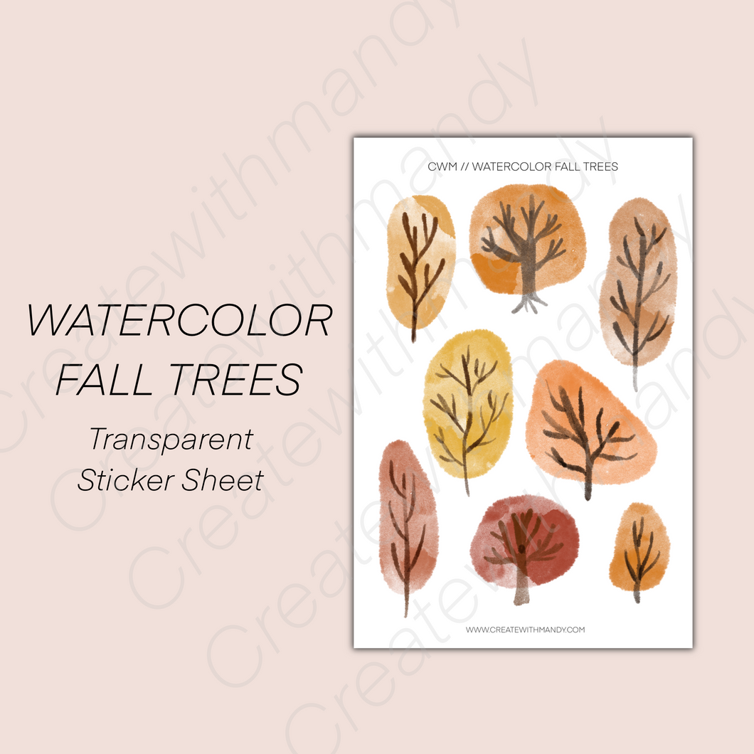WATERCOLOR FALL TREES Transparent Sticker Sheet