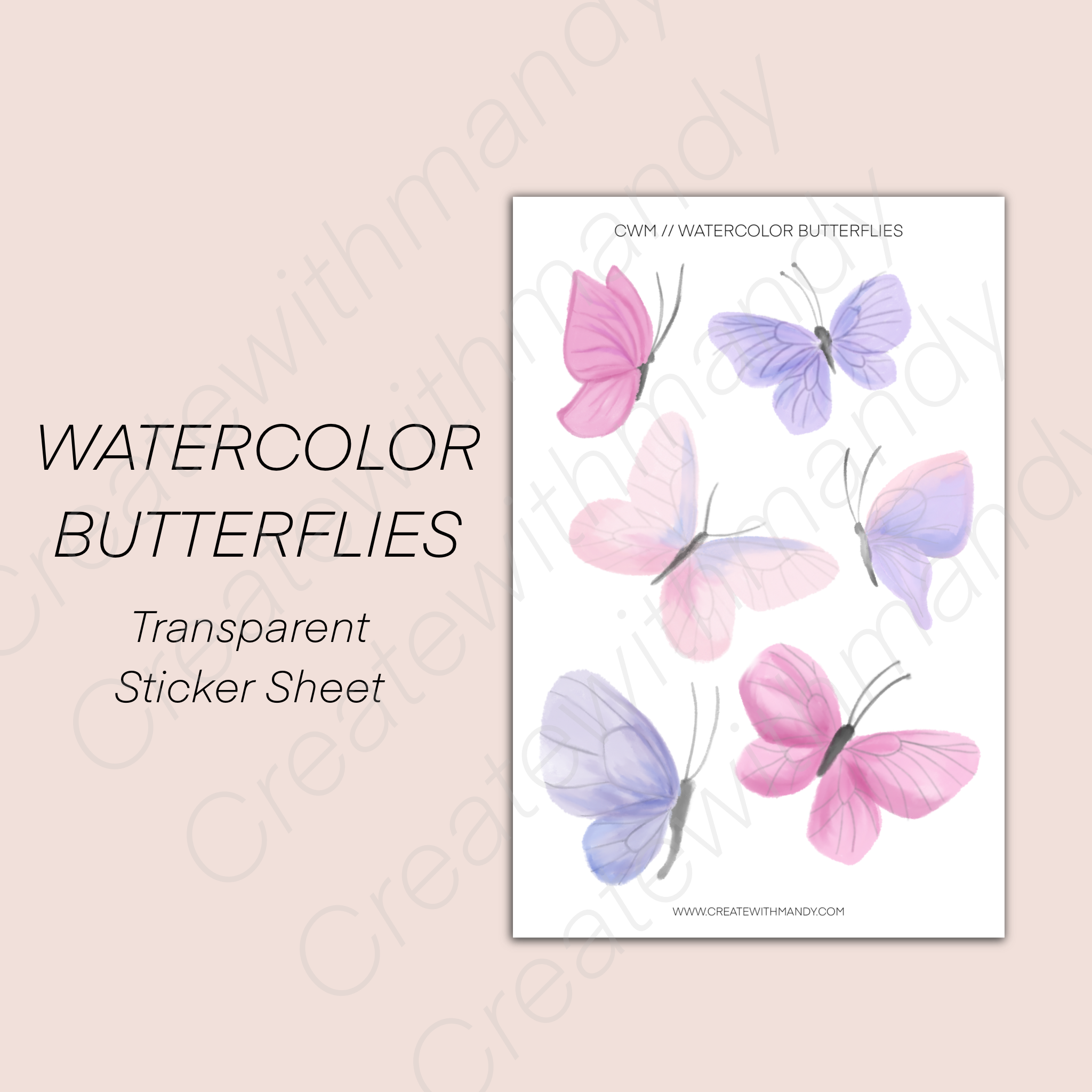 WATERCOLOR BUTTERFLIES Transparent Sticker Sheet – CreatewithMandy