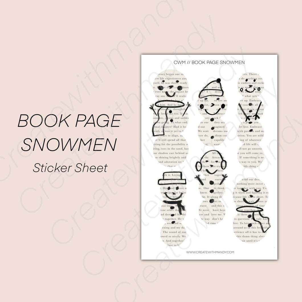 BOOK PAGE SNOWMEN Sticker Sheet