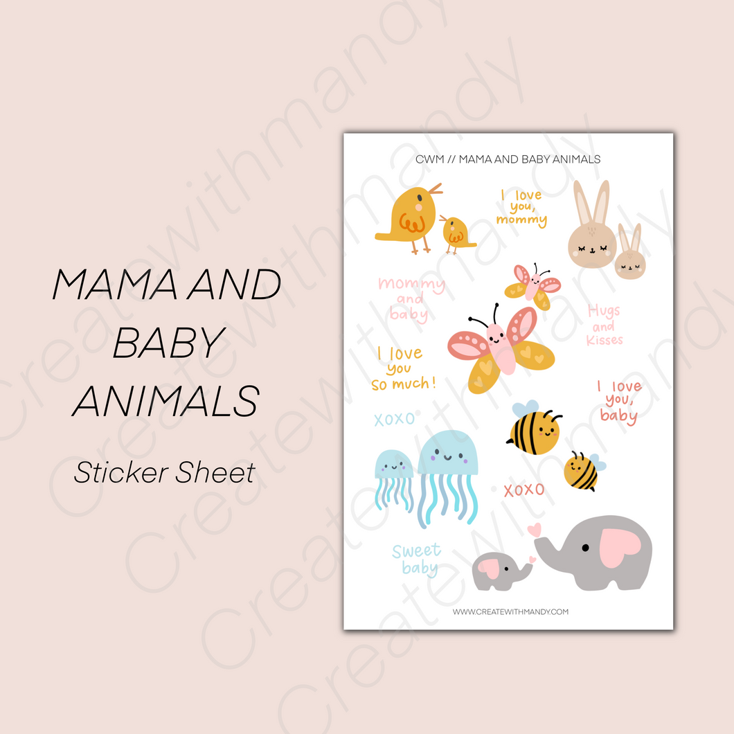 MAMA AND BABY ANIMALS Sticker Sheet