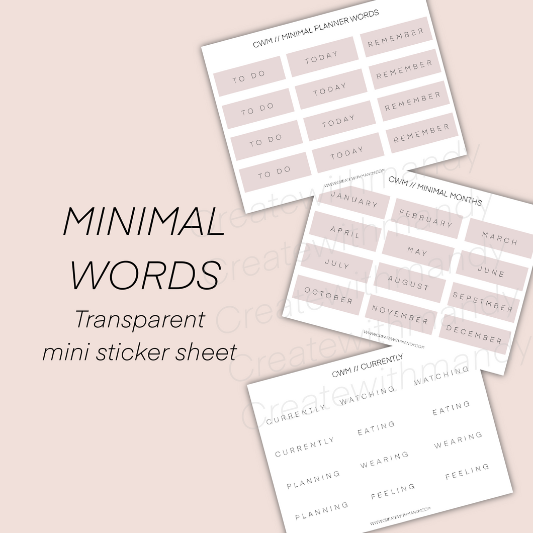 MINIMAL WORDS Transparent Mini Sticker Sheets