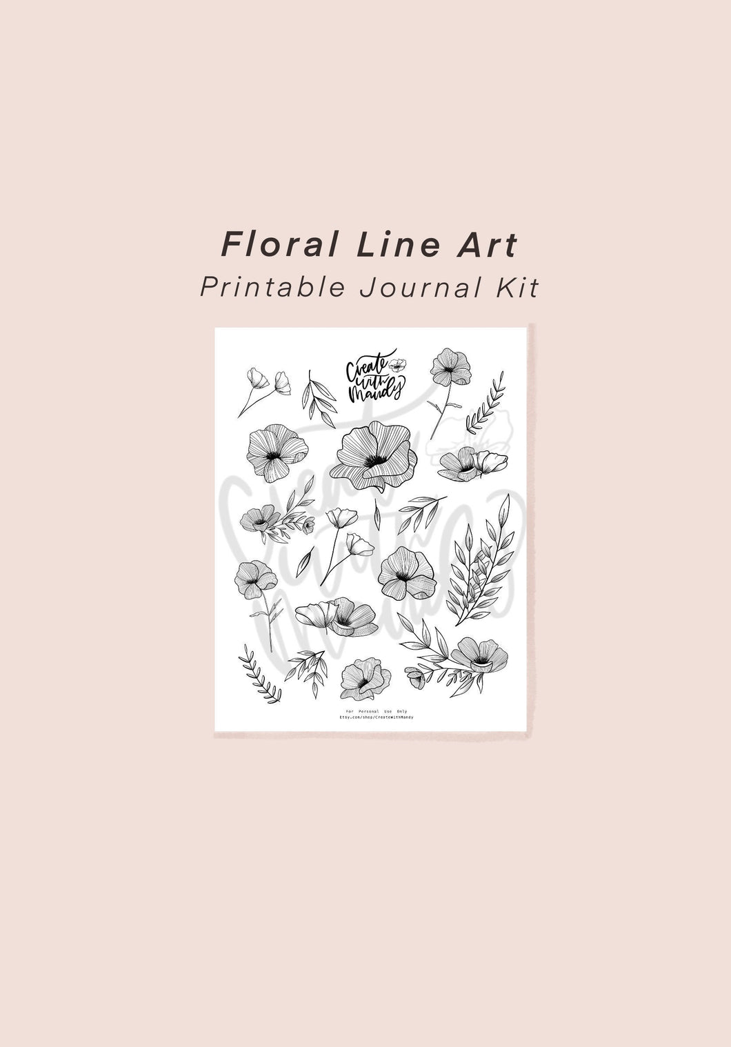 DIGITAL Floral Line Art Printable Kit