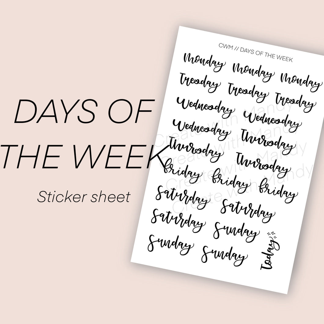DAYS Of The WEEK Sticker Sheet