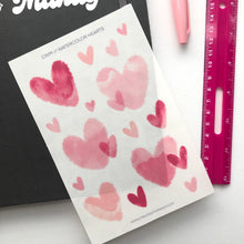 Load image into Gallery viewer, WATERCOLOR HEARTS Transparent Sticker Sheet
