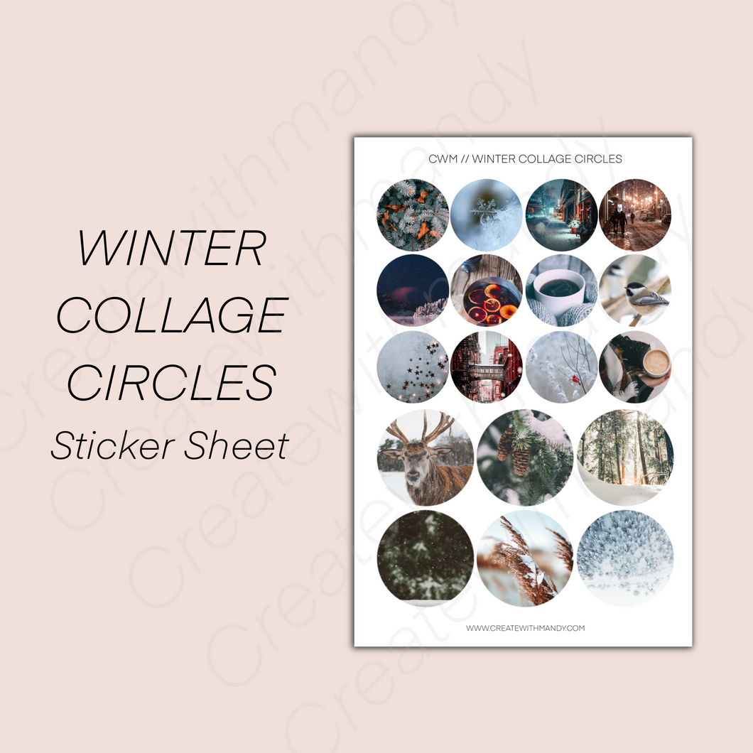 WINTER COLLAGE CIRCLES Sticker Sheet