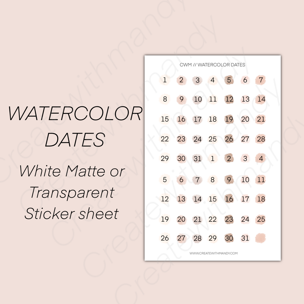 WATERCOLOR DATES Sticker Sheet