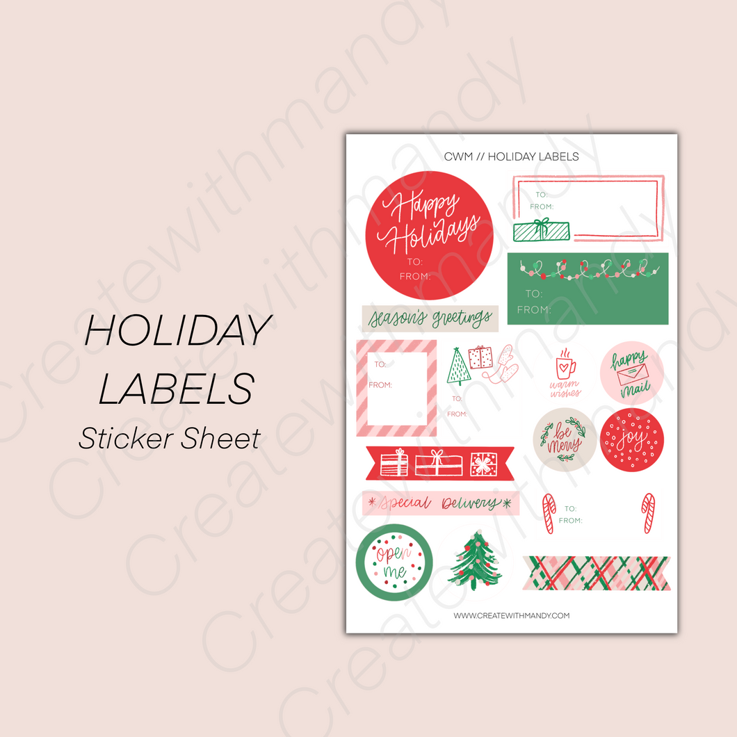 HOLIDAY LABELS Sticker Sheet
