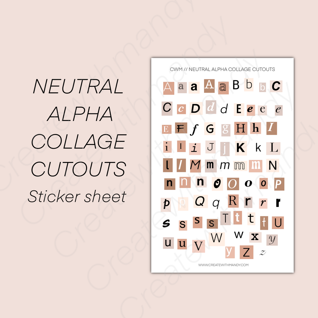 NEUTRAL ALPHA COLLAGE CUTOUTS Sticker Sheet