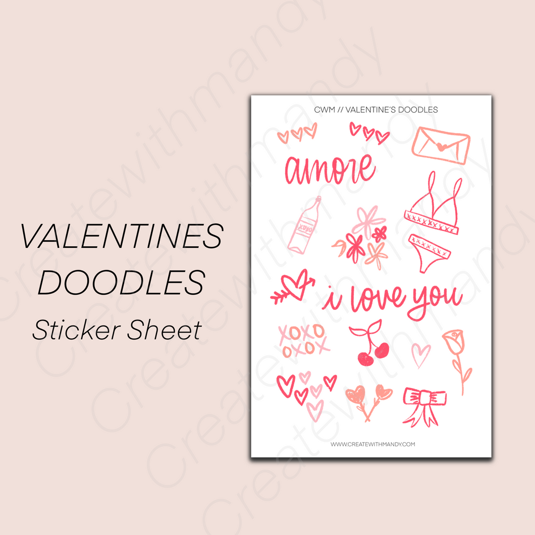 VALENTINES DOODLES Sticker Sheet
