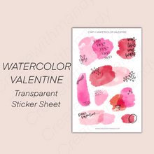 Load image into Gallery viewer, WATERCOLOR VALENTINE Transparent Sticker Sheet
