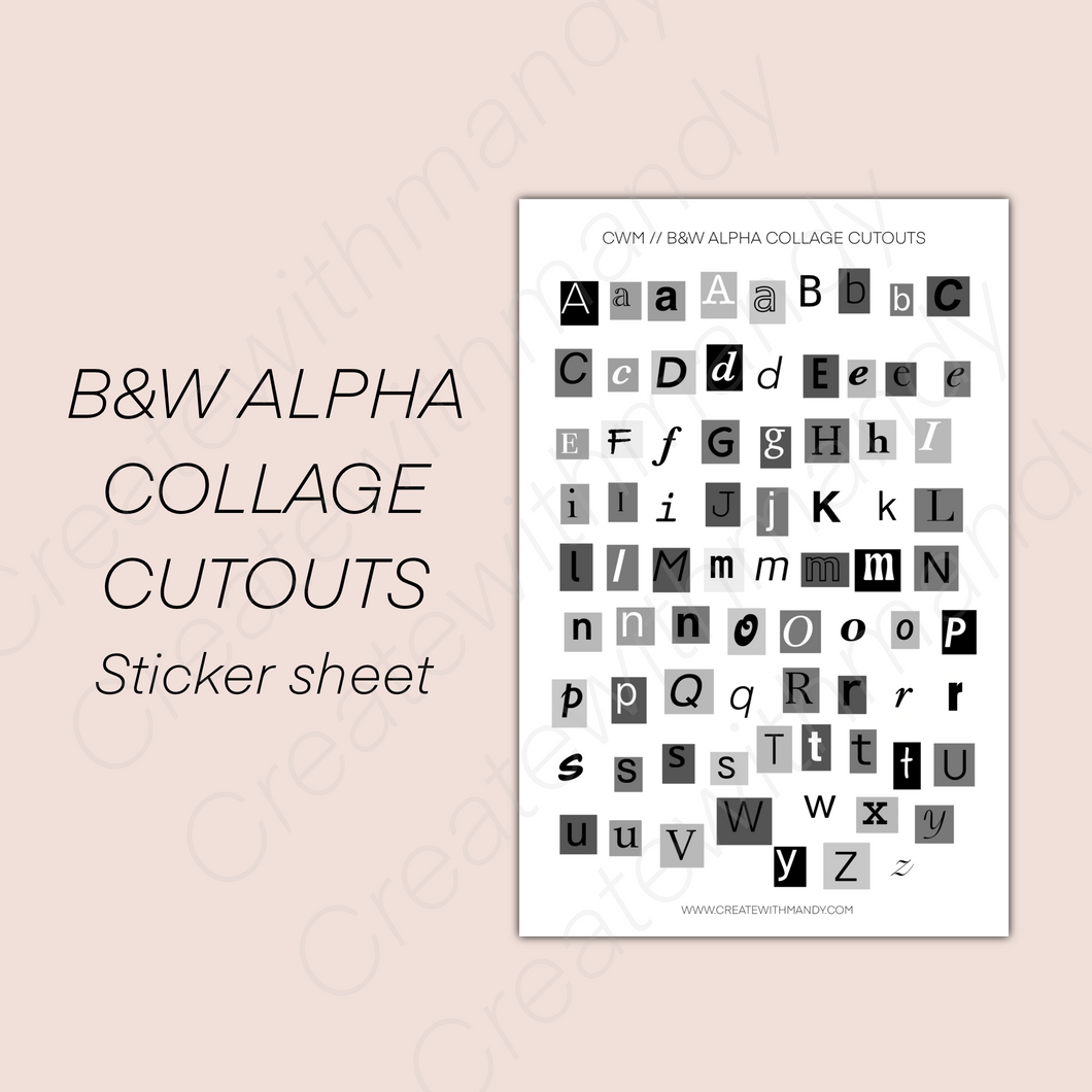 B&W ALPHA COLLAGE CUTOUTS Sticker Sheet