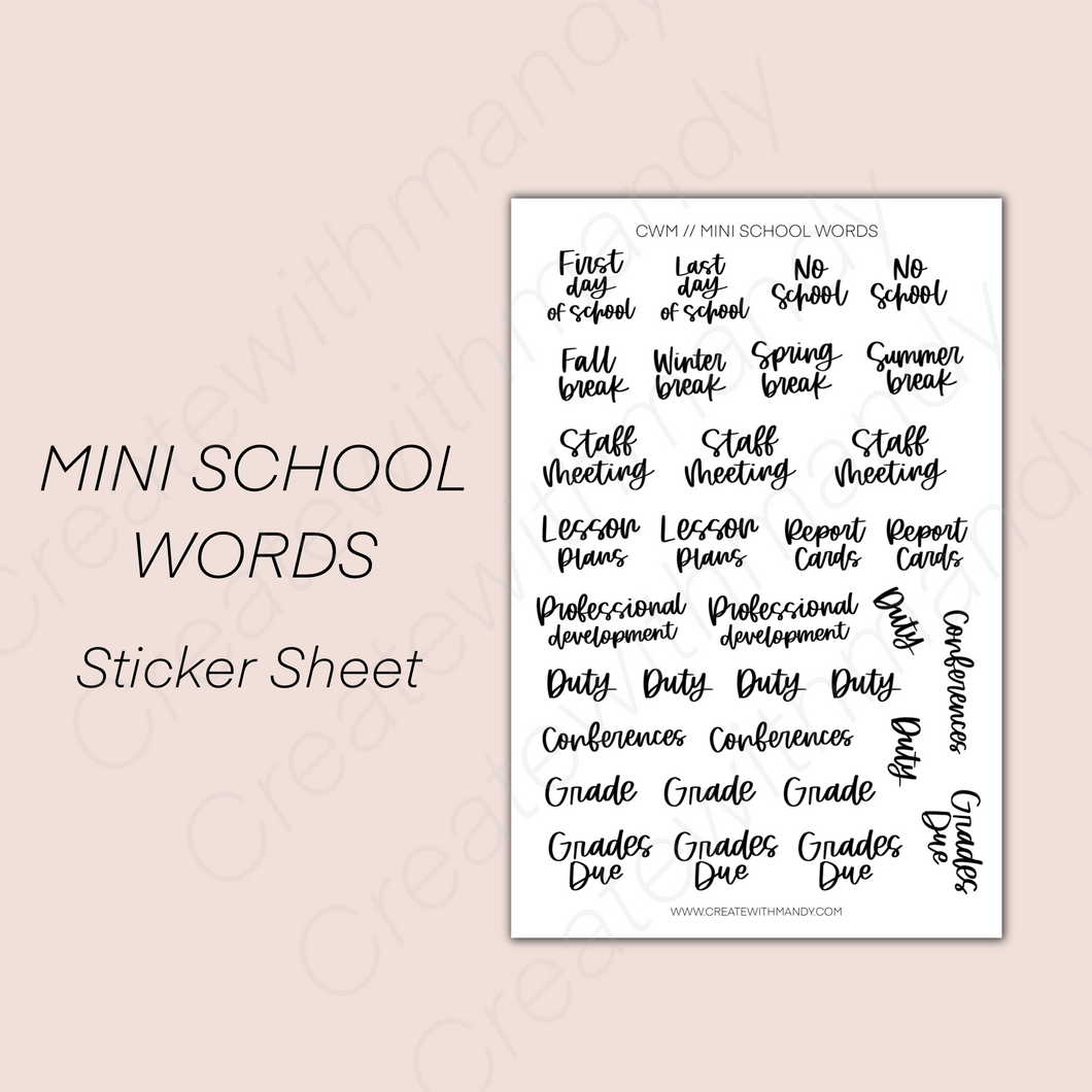 MINI SCHOOL WORDS Sticker Sheet
