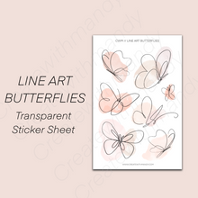 Load image into Gallery viewer, LINE ART BUTTERFLIES Transparent Sticker sheet
