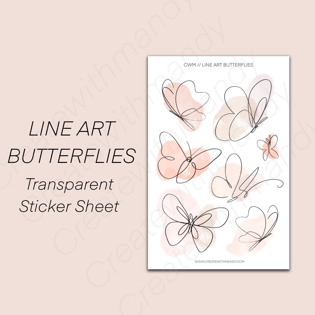 LINE ART BUTTERFLIES Transparent Sticker sheet