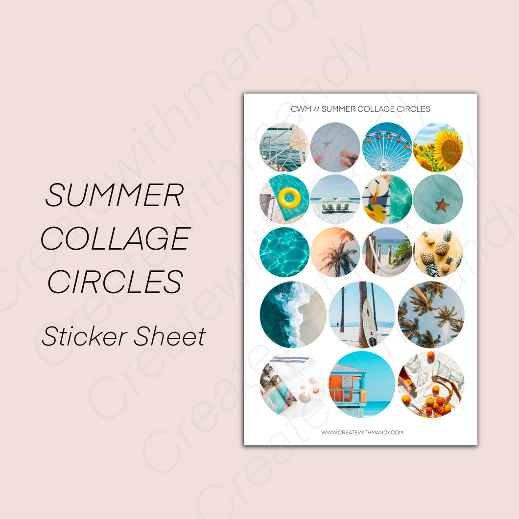 SUMMER COLLAGE CIRCLES Sticker Sheet