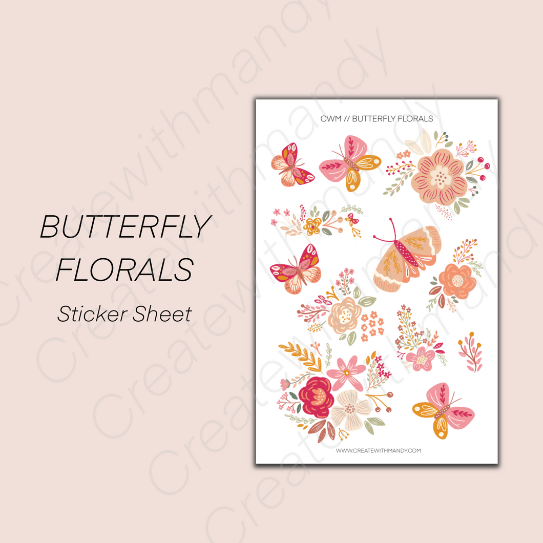 BUTTERFLY FLORALS Sticker Sheet