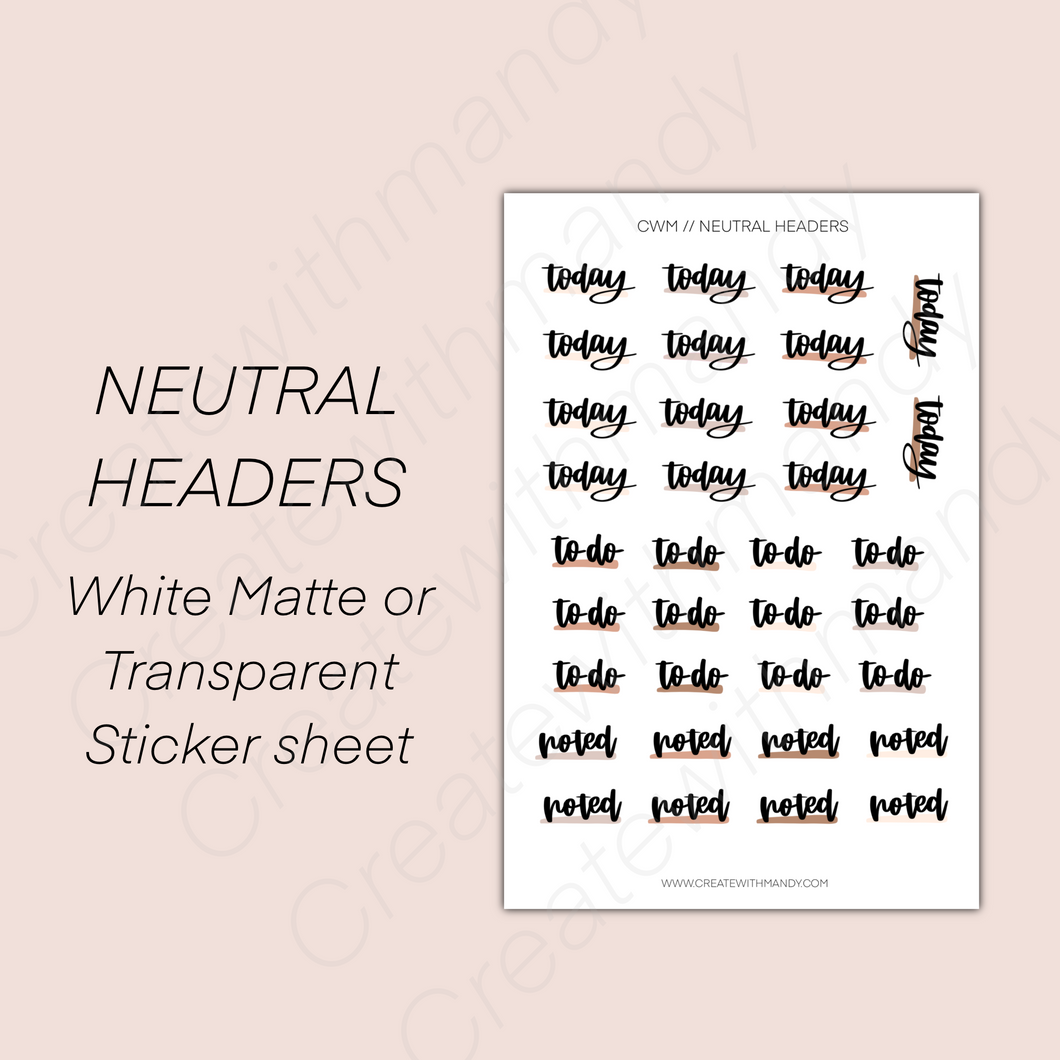 NEUTRAL HEADERS Sticker Sheet
