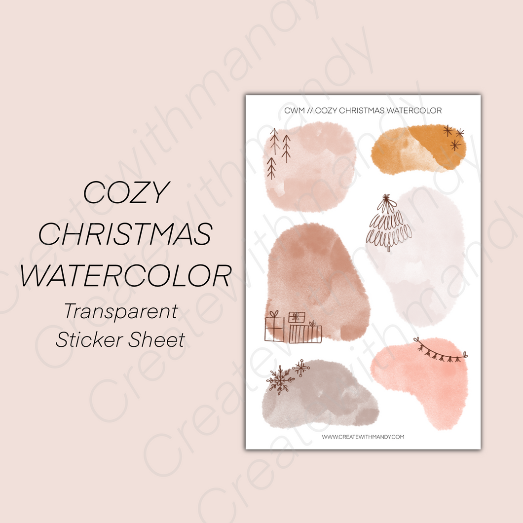 COZY CHRISTMAS WATERCOLOR Transparent Sticker Sheet