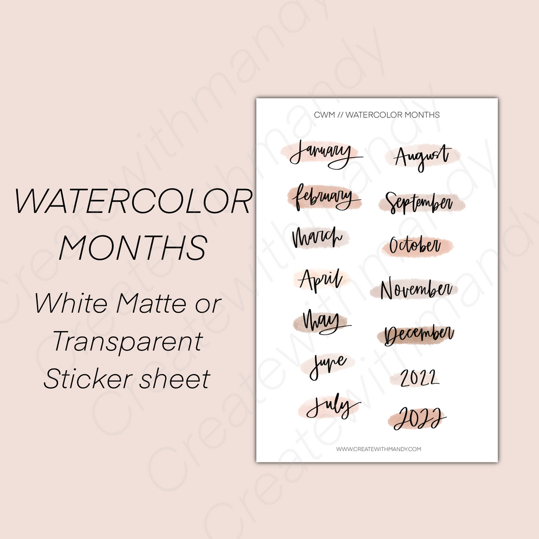 WATERCOLOR MONTHS Sticker Sheet