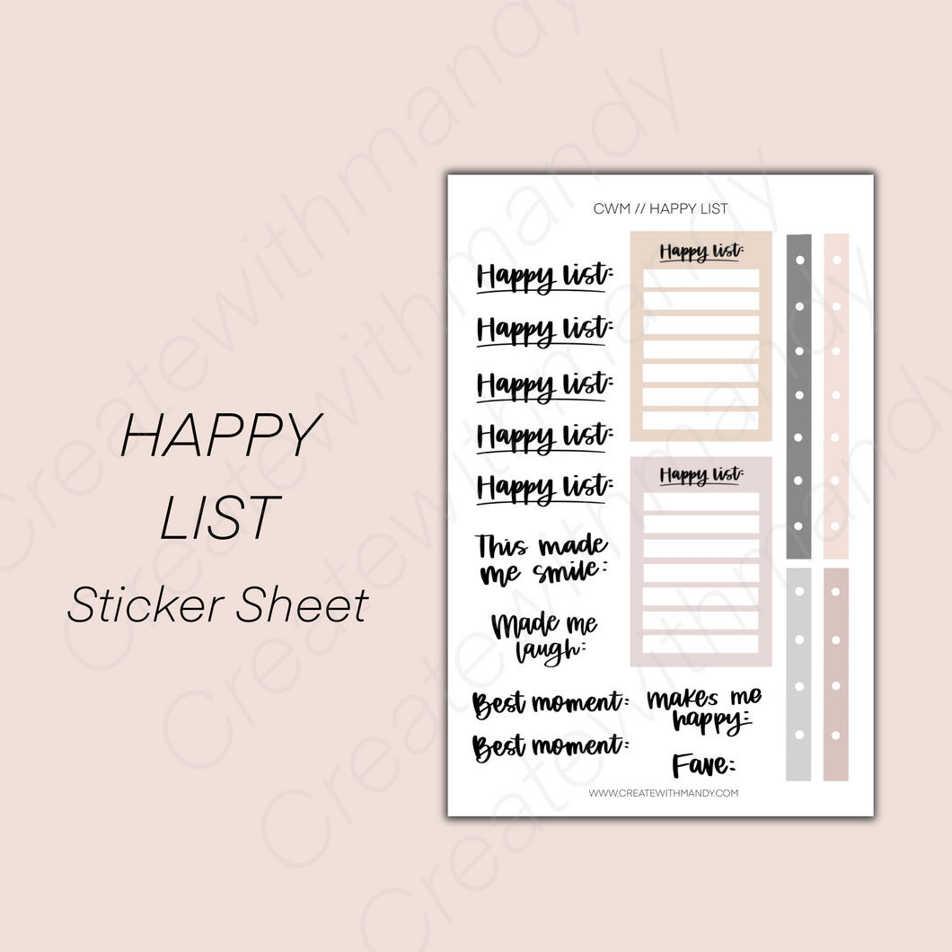 HAPPY LIST Sticker Sheet