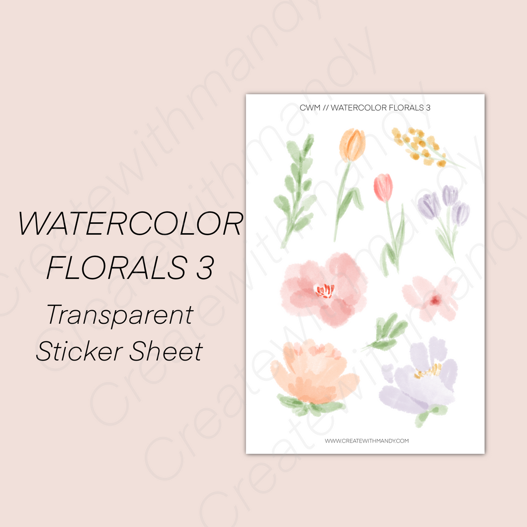 WATERCOLOR FLORALS 3 Sticker Sheet