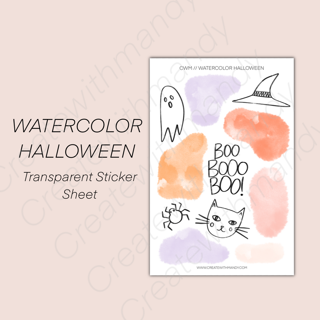 WATERCOLOR HALLOWEEN Transparent Sticker Sheet